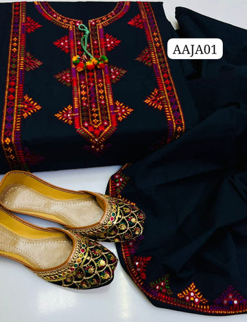 Stuff Cotton Nect Embroidery Balochi Sequence Shirt And Cotton EMbroidery Trouser 2PC Dress